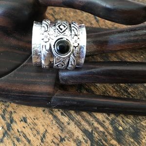 Hand Crafted Silver SPINNER Ring with Black Stone